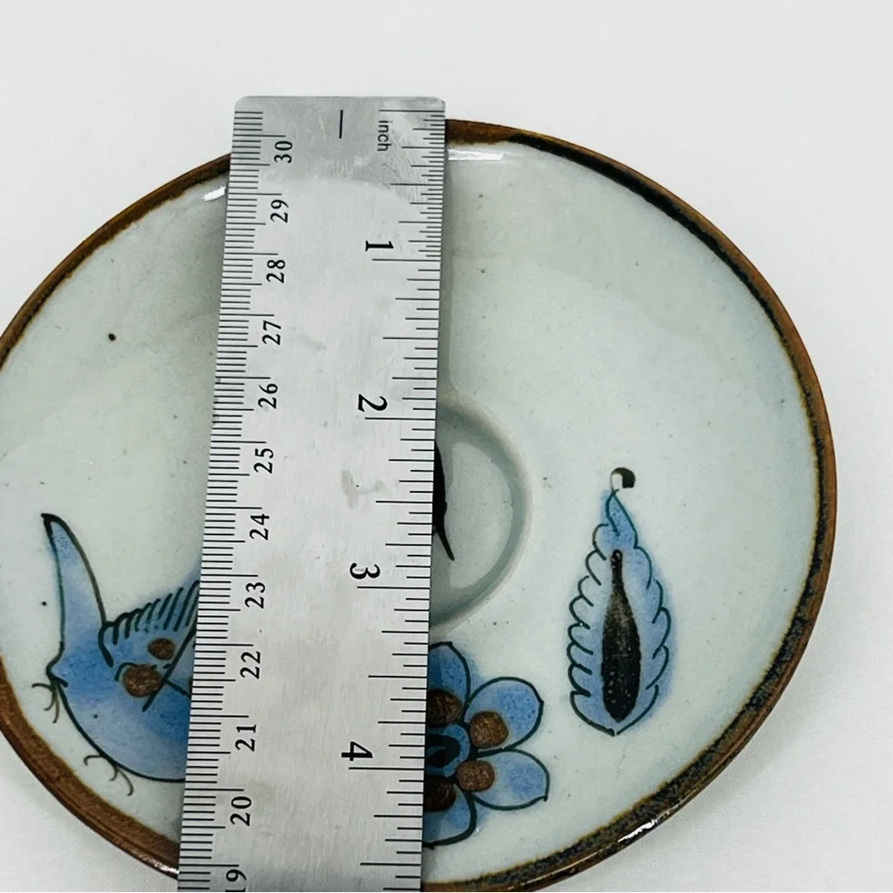 Vintage Ken Edwards Tonala Pottery Cup & Saucer Set El Palomar Blue Bird Signed - Picture 13 of 14